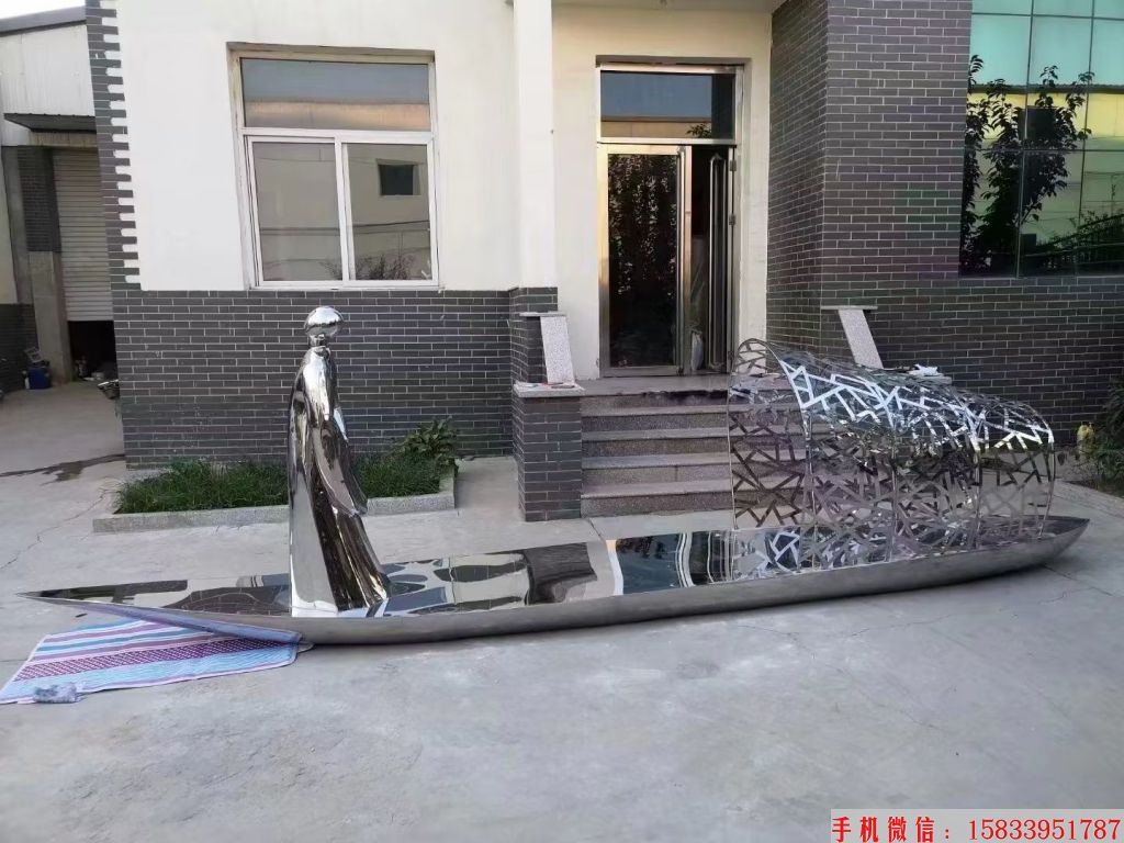 不锈钢景观船雕塑,艺术创意船只雕塑